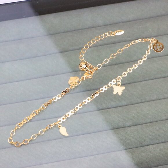 "Rose Gold Anklet with Charms & Bell, XPAL1179 - Picture 1 of 12